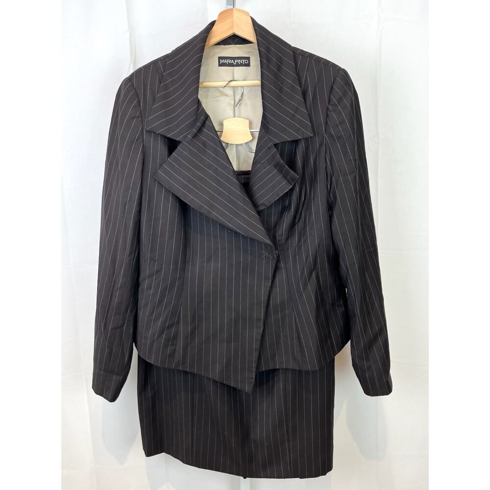 MARIA PINTO  Size 16 Two Piece Suit Jacket Straight Skirt Pinstripe Kona Brown